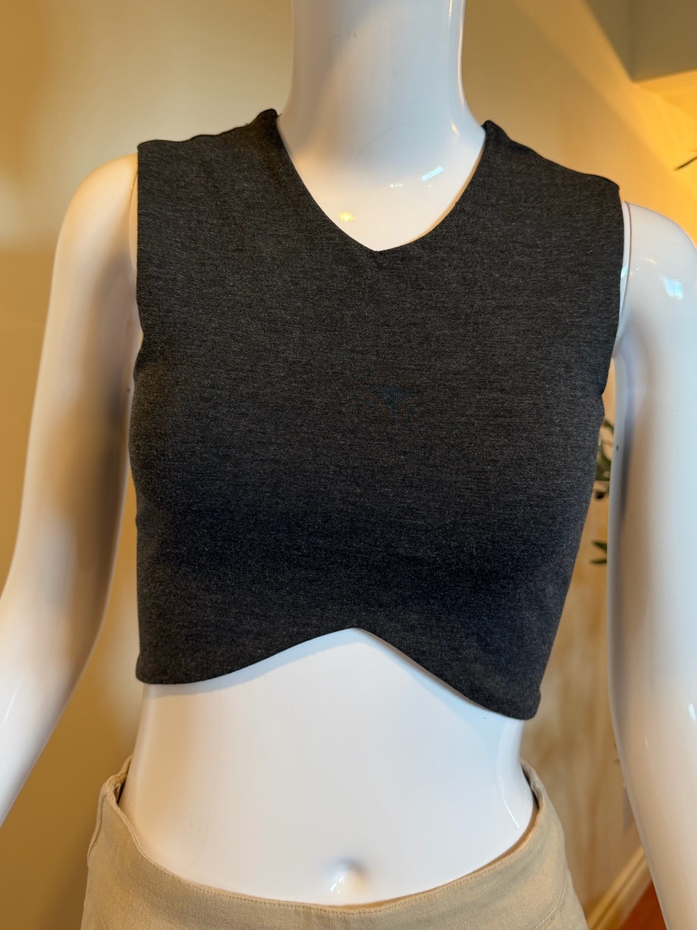Aritzia Talula Grey V Neck Sleeveless Crop Top XXS